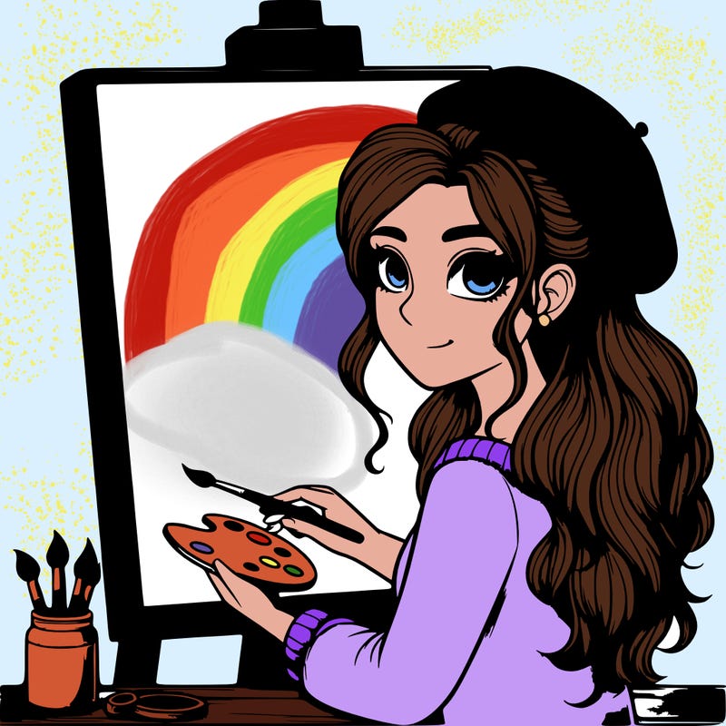 realistic girl artist painting a blank canvas