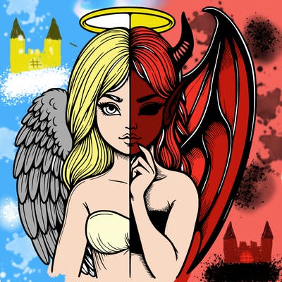 realistic angel half demon