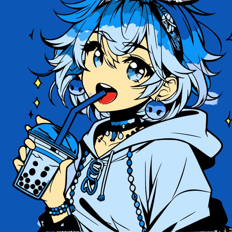 hot baddie anime girl drinking boba and biting the straw