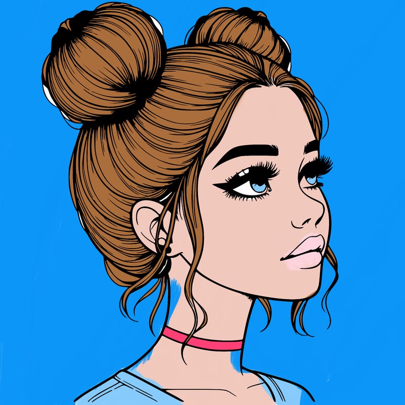 realistic girl with buns on the top of her head