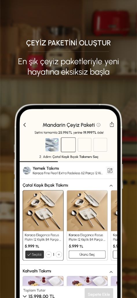 Karaca: Ev & Yaşam Alışverişi - Pantalla de selección para un paquete de dote en la aplicación móvil Karaca.