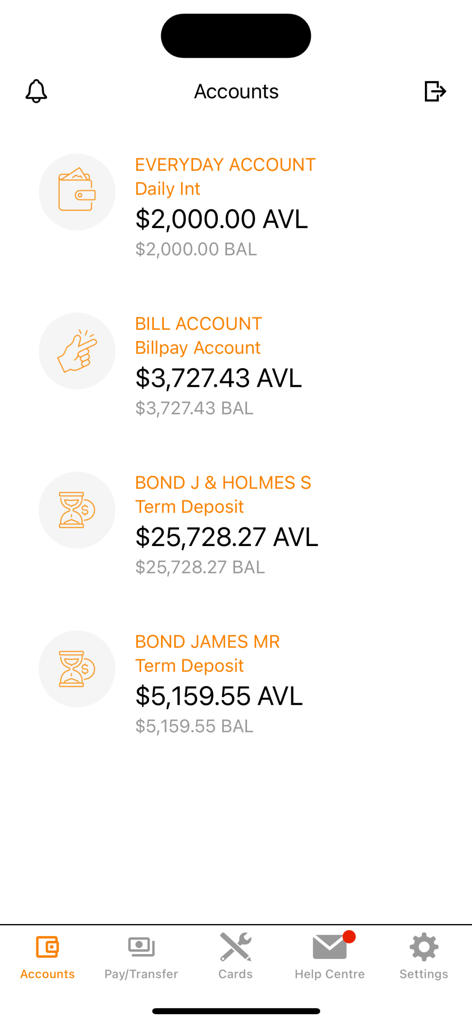 Unity Money NZ - Unity Money NZ mobile app screen displaying multiple user accounts and available balances.