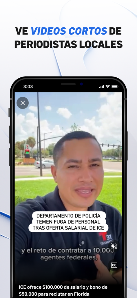 Telemundo 31 Orlando app interface showing short news videos from local journalists