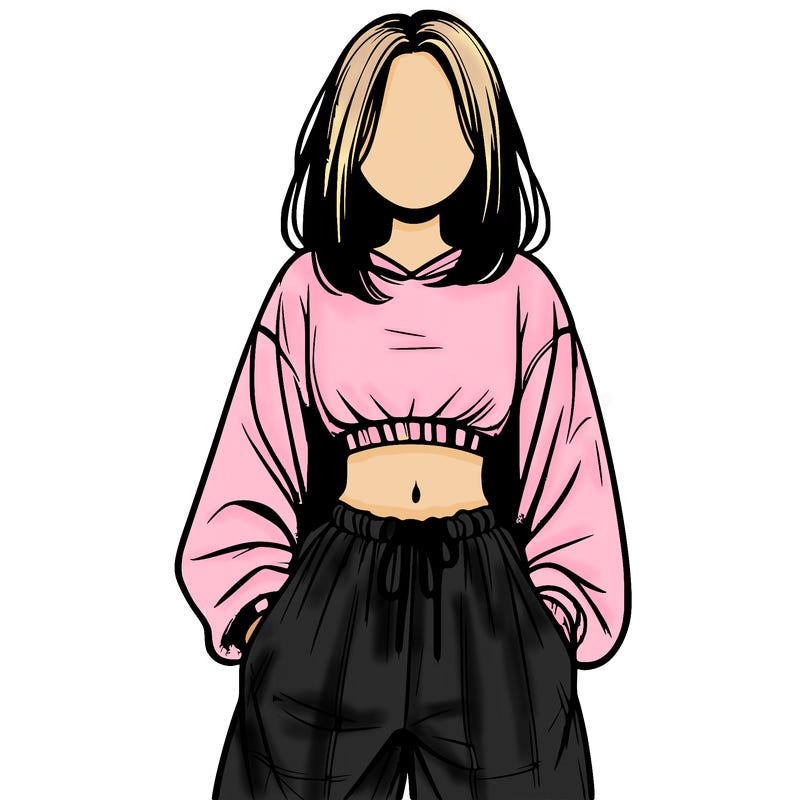 realistic girl faceless with baggy pants and a crop top