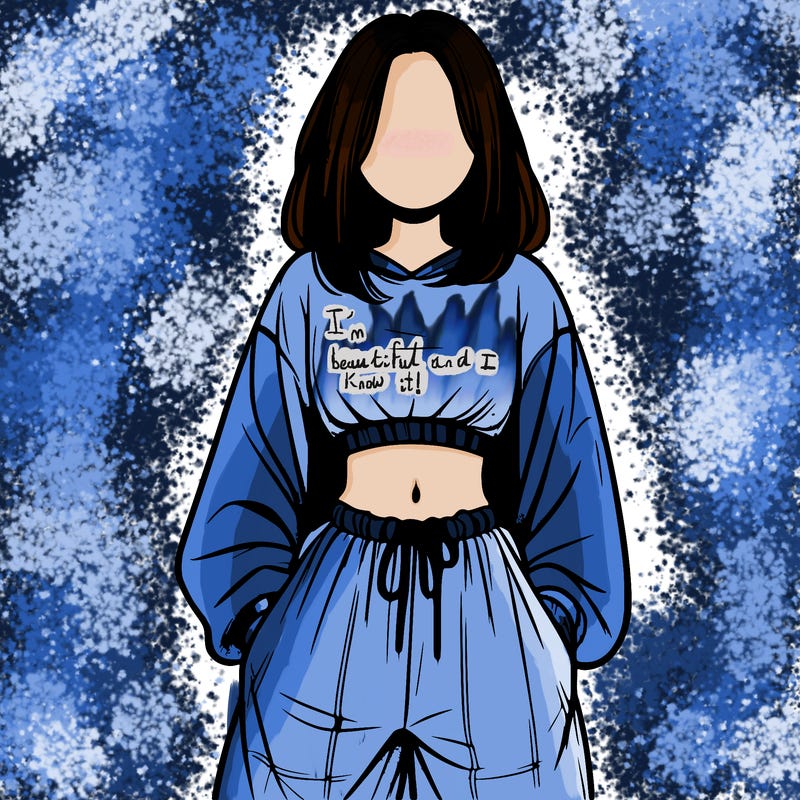 realistic girl faceless with baggy pants and a crop top