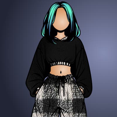 realistic girl faceless with baggy pants and a crop top