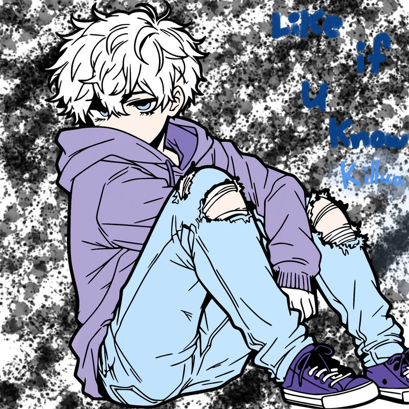 a male hoddie ripped jeans messy hair anime