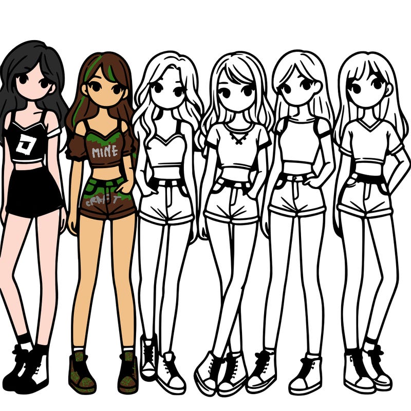 a group of girls wearing crop tops and shorts