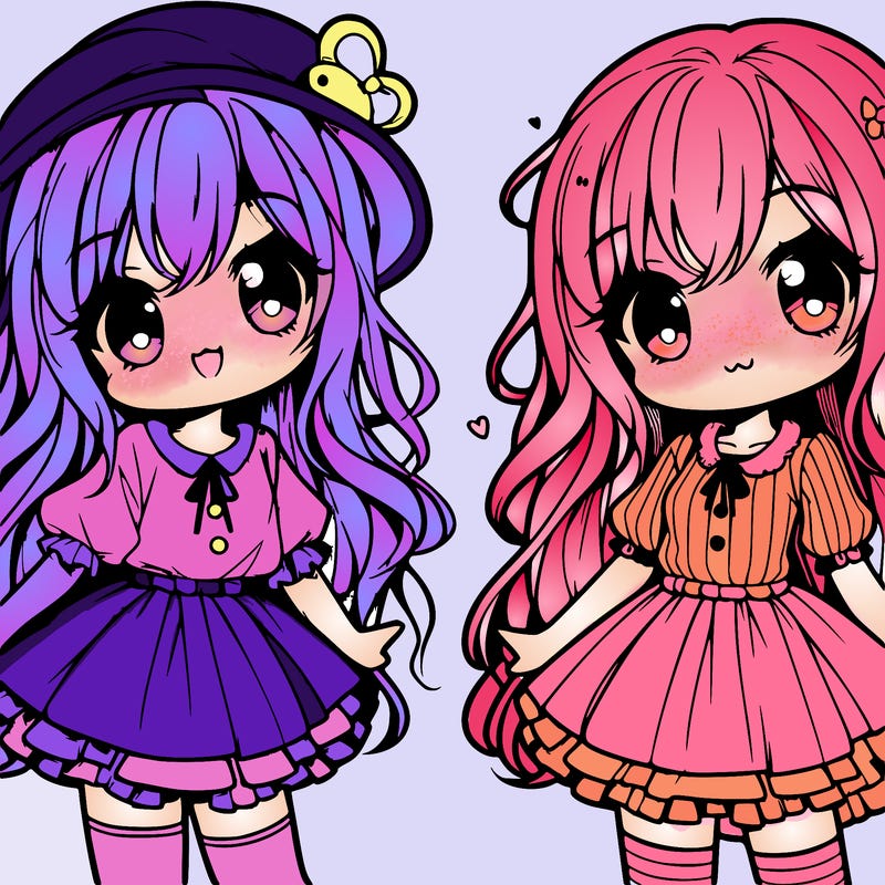 cute anime girl with long hair, a cute hat on her head, cute little skirt