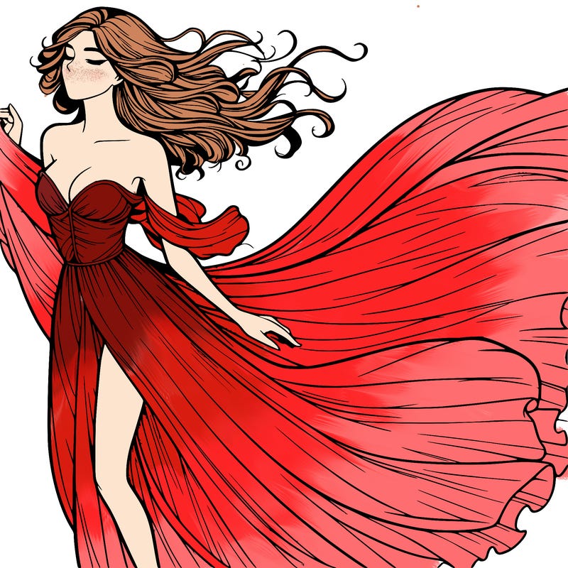 realistic woman in dress flowing the the wind