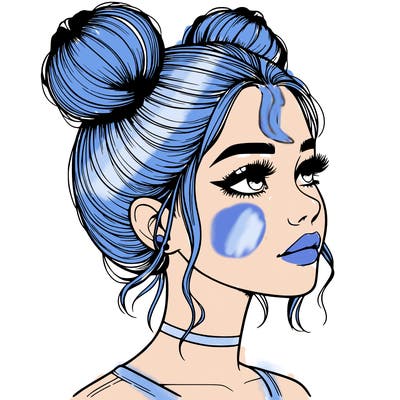 realistic girl with buns on the top of her head