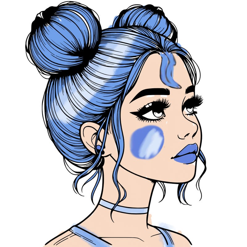 realistic girl with buns on the top of her head