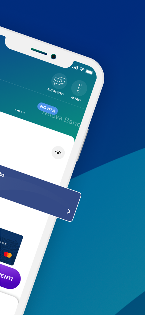 YouApp - Banco BPM - Capture d'écran de l'interface de l'application de banque mobile YouApp Banco BPM montrant les sections d'assistance et de paiement