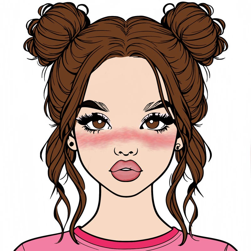 realistic girl with two buns in hair and lips