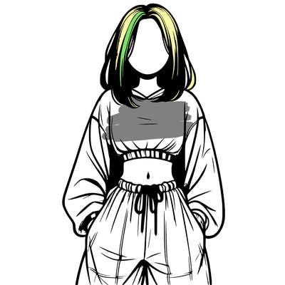 realistic girl faceless with baggy pants and a crop top