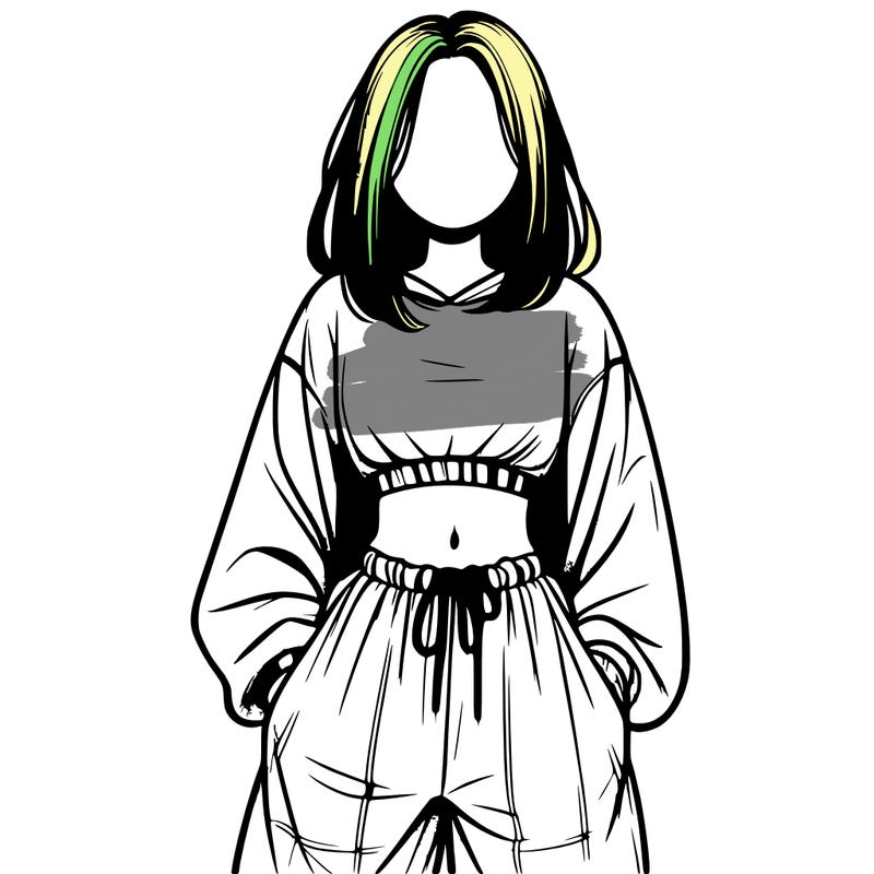 realistic girl faceless with baggy pants and a crop top