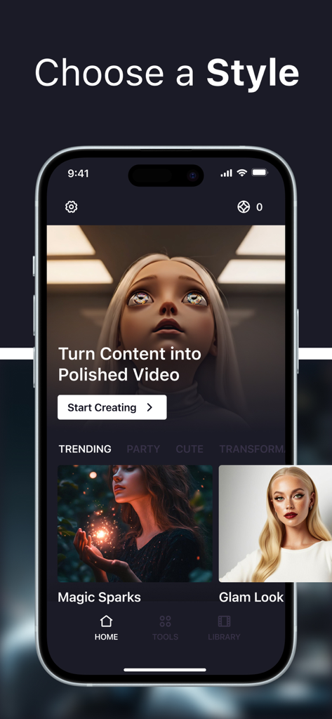 Runway AI Creation - Runway AI Creation mobile app interface for choosing video styles and effects