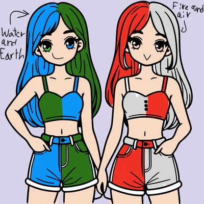 two sisters with crop tops and jean shorts and straight hair
