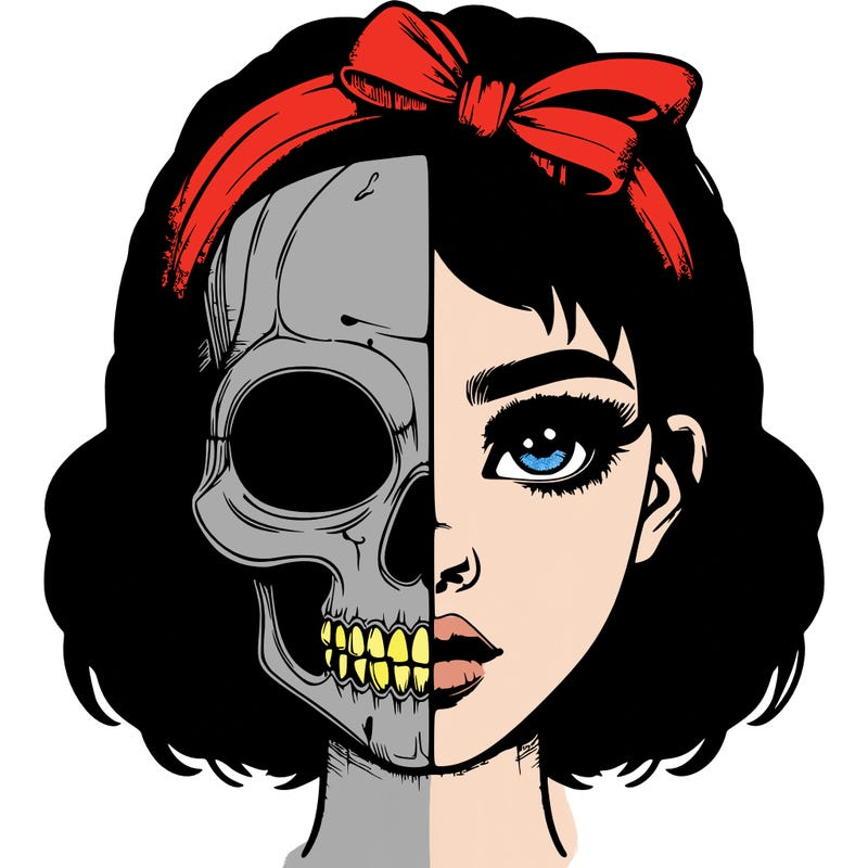 realistic girl with half skull mask