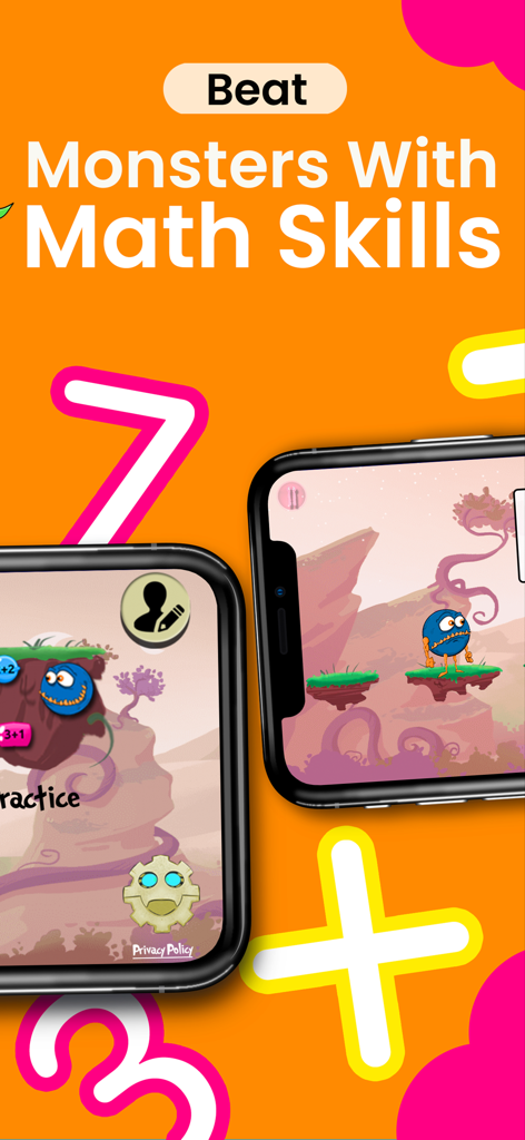 Monster Math : Kids Fun Games - A screenshot of Monster Math showing gameplay where kids use math skills to beat monsters.