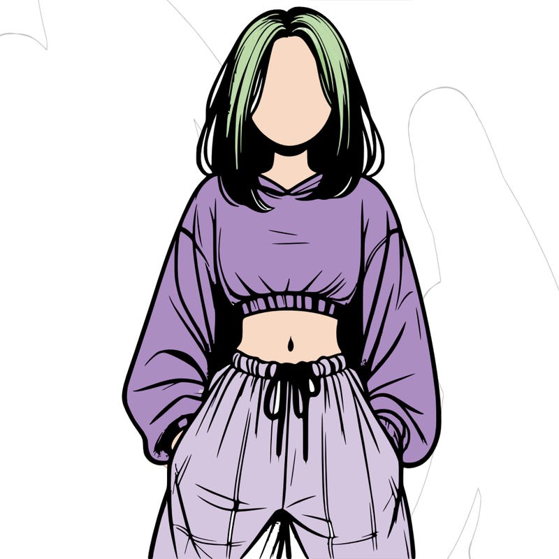 realistic girl faceless with baggy pants and a crop top