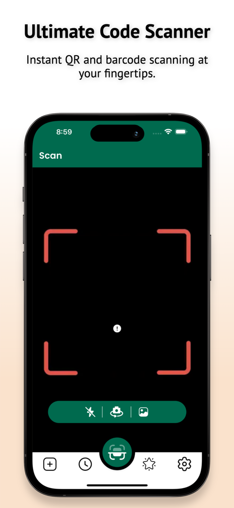 EasyScan: Barcode & QR Scanner - Pantalla principal de la aplicación EasyScan que muestra la interfaz definitiva de escáner de códigos para escanear códigos QR y de barras.