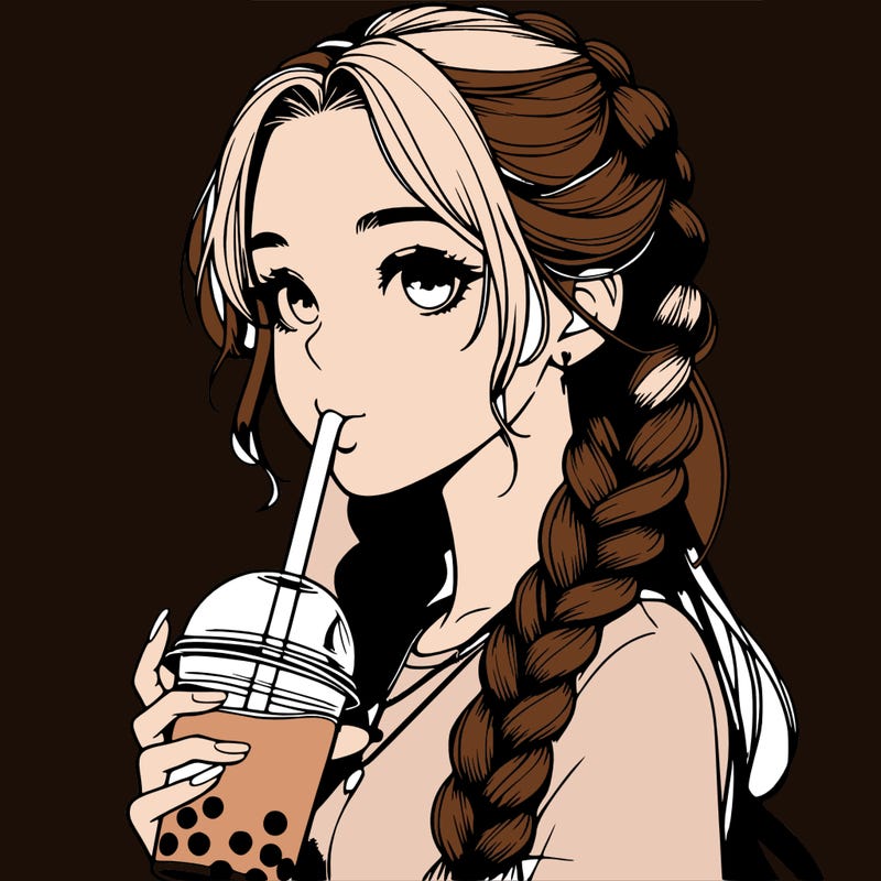 realistic girl with braided hair drinking boba