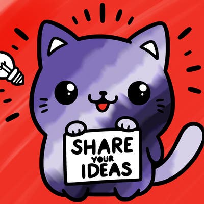 a cute cat saying share your ideas