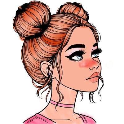 realistic girl with buns on the top of her head