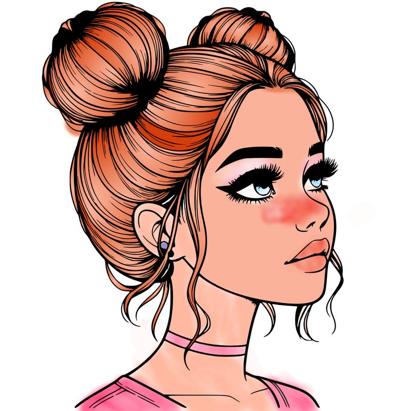 realistic girl with buns on the top of her head