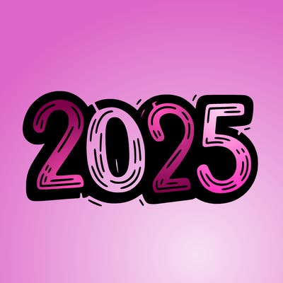 one line scrawled numbers sketch design “2025”