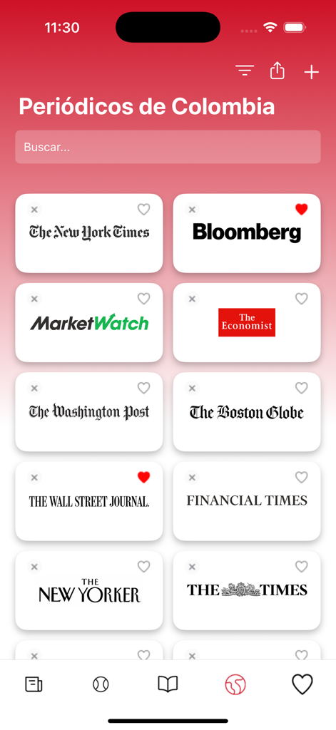 Periódicos de Colombia - Lista de fuentes de noticias internacionales en la aplicación Periódicos de Colombia