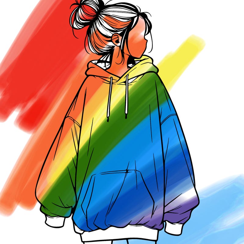 realistic girl with a oversized sweatshirt on and a bun