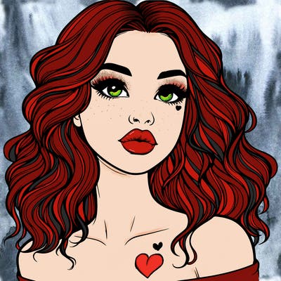 realistic girl with wavy hair and lips