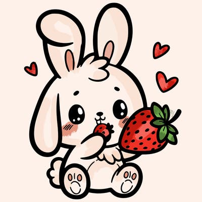 cute bunny eating a strawberry