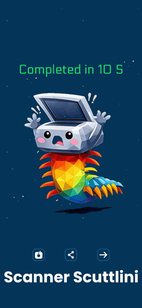 Brainrot Poly333: Retro Puzzle - A 3D polygon art character named Scanner Scuttlini from the Brainrot Poly333 game featuring a scanner head and rainbow centipede body.