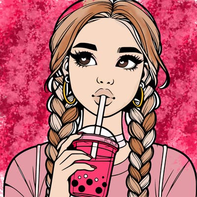 realistic girl with braided hair drinking boba