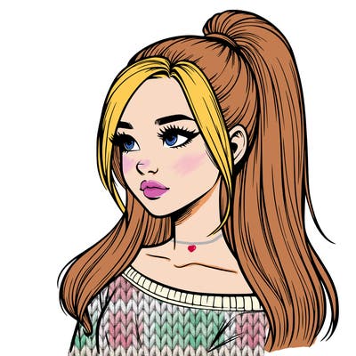 realistic girl with a high ponytail