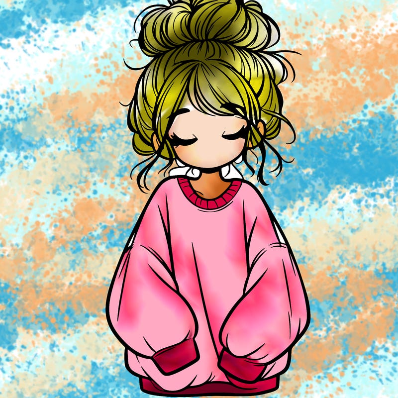 girl with baggy sweatshirt and messy bun