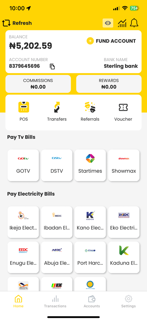 Baxi Mobile - Baxi Mobile home screen showing balance and payment options for Nigerian utility services
