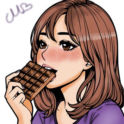 realistic girl, eating chocolate