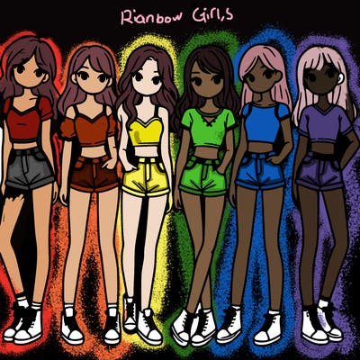 a group of girls wearing crop tops and shorts