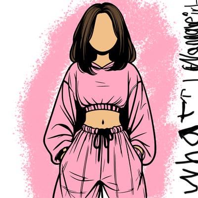 realistic girl faceless with baggy pants and a crop top