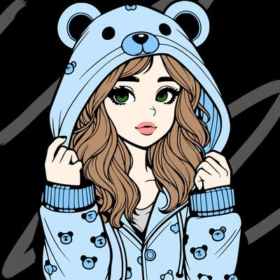 realistic girl in a animal pjs hoodie