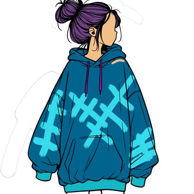 realistic girl with a oversized sweatshirt on and a bun