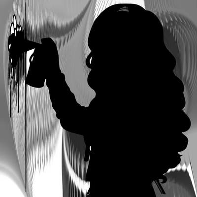 realistic girl with mask spray painting a wall