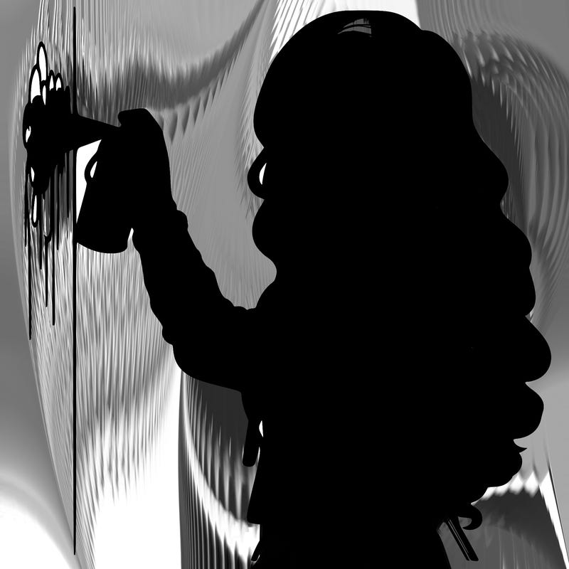 realistic girl with mask spray painting a wall