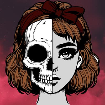 realistic girl with half skull mask