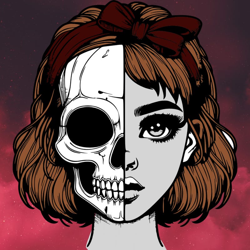 realistic girl with half skull mask