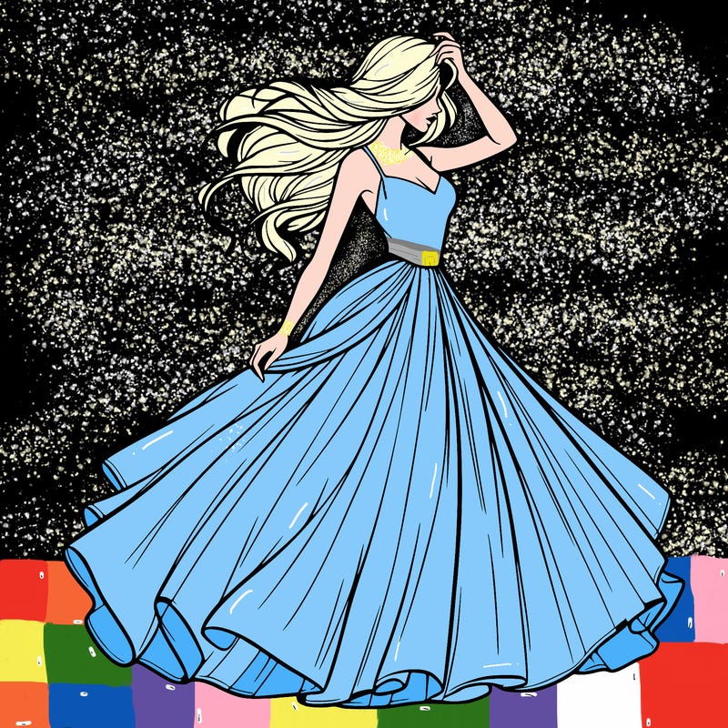 realistic woman with dress flowing in the wind